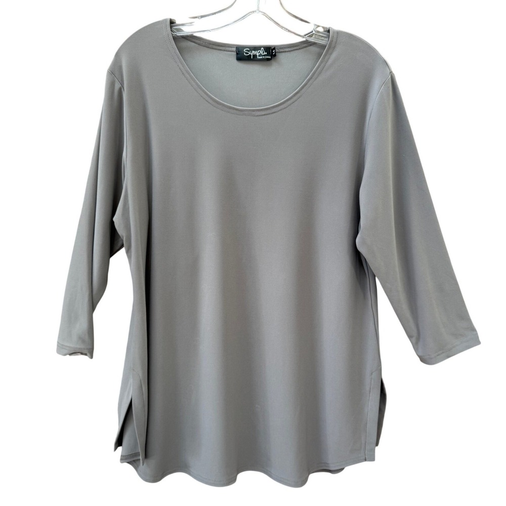 Sympli Go-To Classic Tunic Top Grey 3/4 Sleeve Scoop Neck Matte Jersey Size‎ 14